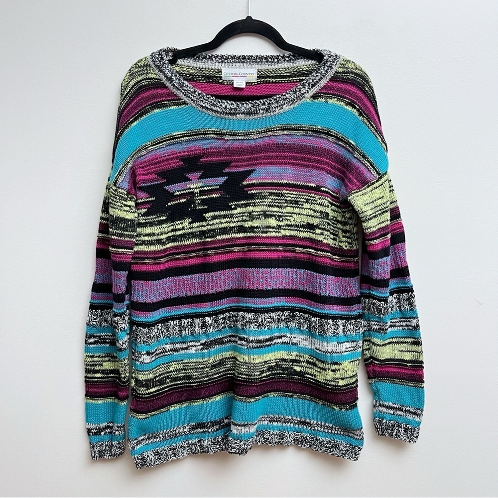 Cotton Country Women’s Medium Canada Made Multi Knit Cotton Crew Tunic Sweater